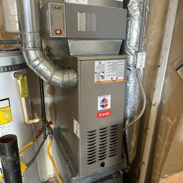 Bryant furnace and new ductwork installed next to a water heater