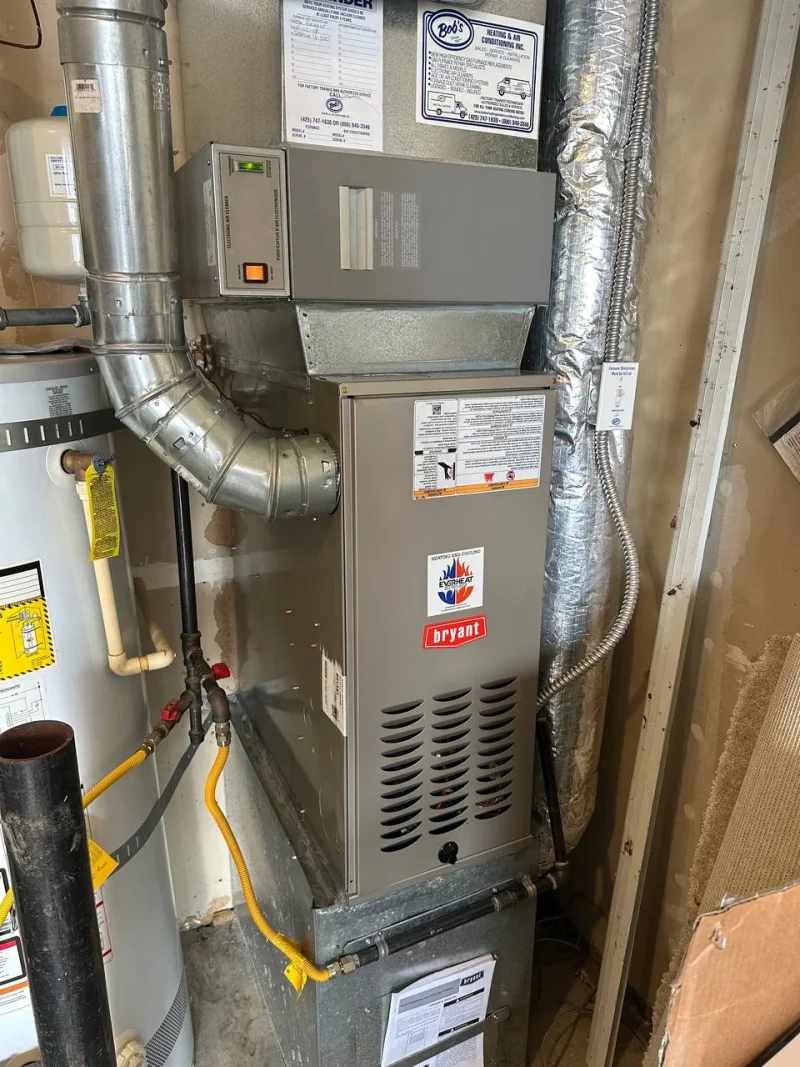 Bryant furnace and new ductwork installed next to a water heater