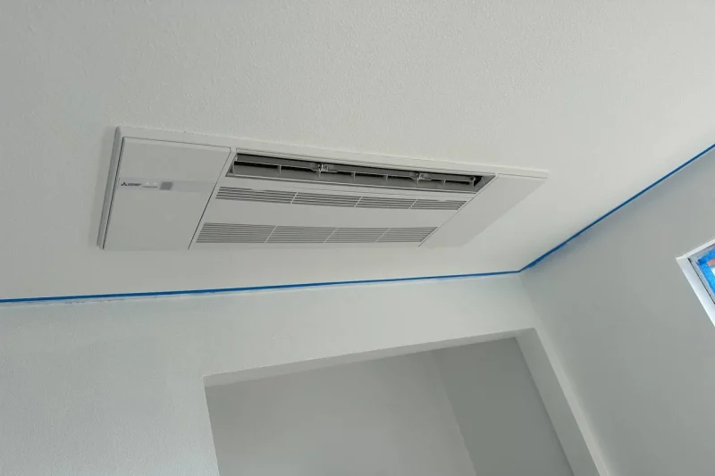 Ceiling cassette indoor unit installed in a finished ceiling