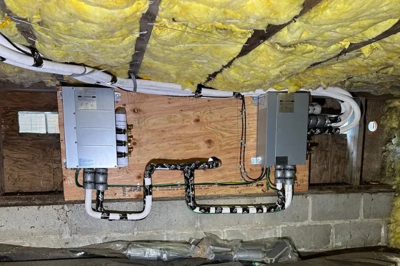 Electrical boxes and conduit installed in a crawl space
