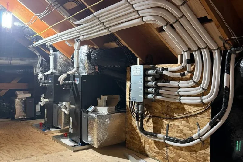 Multiple insulated line runs routed through a crawl space