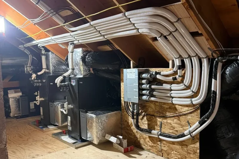 Insulated refrigerant line runs and equipment in a crawl space