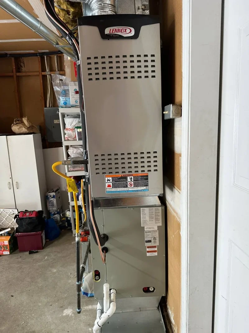 Lennox furnace installed in a garage