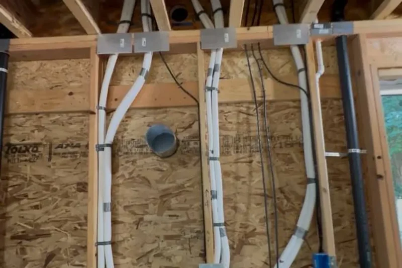 Lineset and wiring rough-in between studs